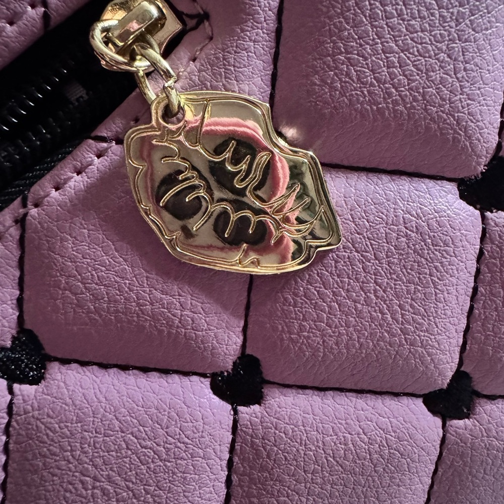 Betsey Johnson Mauve Floral Quilted Crossbody Satchel with Gold Hardware - Picture 8 of 8